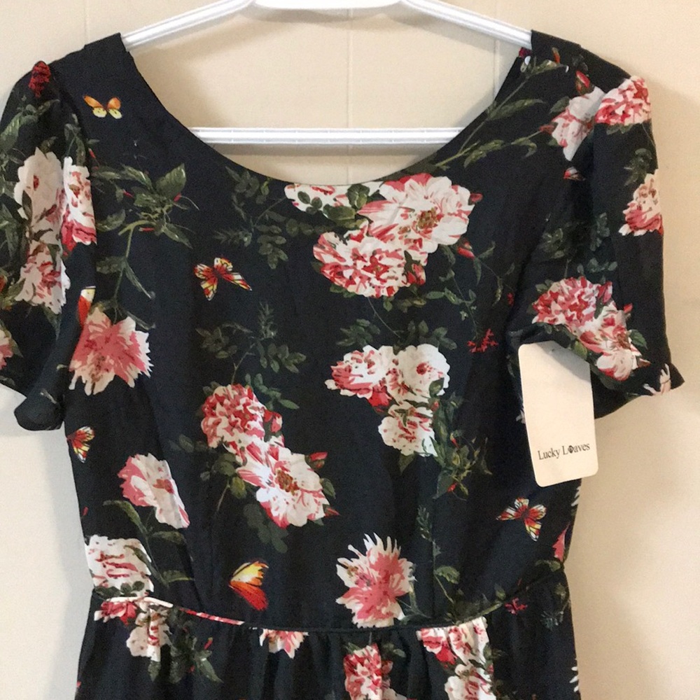LUCKY LEAVES Dress Fit Flare BLACK FLORAL Sz S